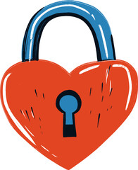 Wall Mural - Heart shaped padlock symbolizing love and security cartoon isolated on transparent background. Vector illustration.