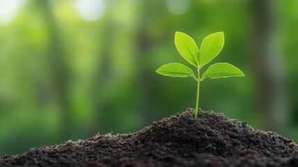 Wall Mural - A small green plant is growing in the dirt