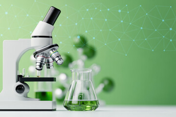 Wall Mural - Biotechnology Breakthrough, a detailed 3D illustration showcasing a lab environment, emphasizing scientific innovation and discovery with clear text space.