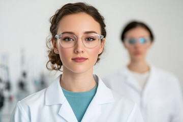 Poster - Young Scientist in Laboratory, vibrant environment showcasing advanced equipment, focused expression, engaging in research, ample space for text.