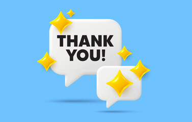 social media concept, thank you message. chat speech bubble with 3d stars. social media review icon.