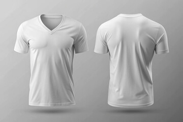 Wall Mural - Blank white color v-neck t-shirt template. Front and back view, Realistic White short sleeve t-shirt mockup, isolated on white background. 3d rendering