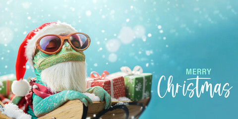 Wall Mural - merry christmas concept holiday vacation winter funny animal pet greeting card with text - cool cham