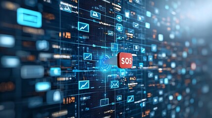 Leinwandbilder - Powerful 3D Search Engine Icon Breaking Through a Wall of Digital Data to Reveal Hidden Information and Unlock New Discoveries