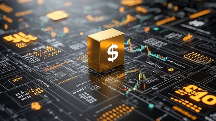 Fototapete - Abstract digital rendering showcasing the concept of economic policy shifts represented by moving currency symbols and the resulting impact on the financial market