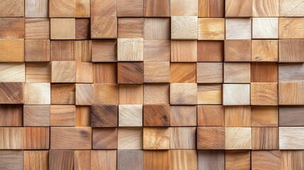 Wall Mural - Textured Wood Panel Mosaic With Natural Light Finish Arranged in Horizontal Pattern