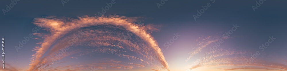 Zenith Sunset R Sunset sky with bright glowing pink Cirrus clouds. Seamless spherical ...