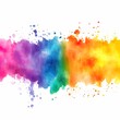 © Thomas - Rainbow watercolor banner background on white. Pure vibrant watercolor colors. Creative paint gradients, fluids, splashes, spray and stains