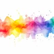 © Thomas - Rainbow watercolor banner background on white. Pure vibrant watercolor colors. Creative paint gradients, fluids, splashes, spray and stains
