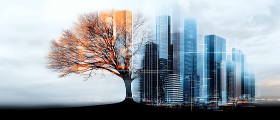 Wall Mural - explore the artistic fusion of nature and urban life through stunning double exposure blends