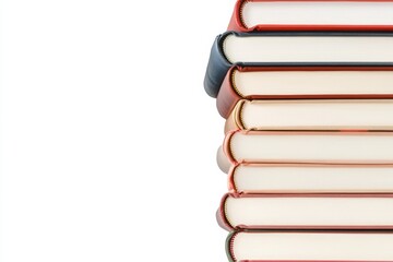 Leinwandbilder - Various books from multiple genres are lined up against a white background, showcasing their spines and inviting exploration of stories. Generative AI