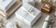 © Mehemmed - Gift box featuring white wrapping and cosmetics present, set against an isolated background, perfect for highlighting the allure of beauty products in a stylish gift box setting.