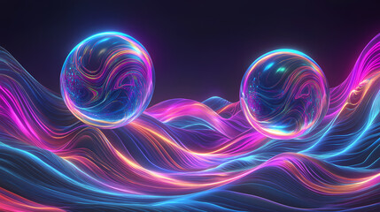 Wall Mural - neon abstract spheres