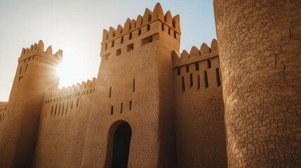 Wall Mural - a detailed photo of diriyah traditional mud-brick architecture in riyadh, showcasing intricate textu
