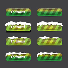 Wall Mural - Christmas vector green glossy buttons set isolated on grey background. Web green christmas sale buttons with snow, snow flakes, ice border