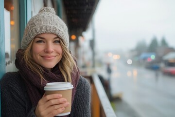 Poster - Warm cup of coffee held gently in hands near a sunny window with soft background lights