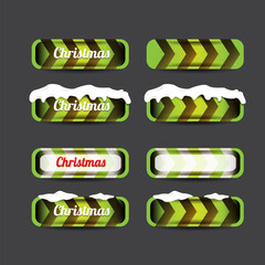 Wall Mural - Christmas vector green glossy buttons set isolated on grey background. Web green christmas sale buttons with snow, snow flakes, ice border