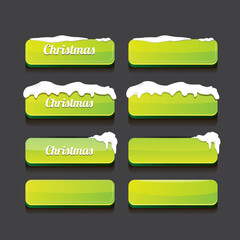 Wall Mural - Christmas vector green glossy buttons set isolated on grey background. Web green christmas sale buttons with snow, snow flakes, ice border