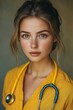 © Oleksandr - Yellow Stethoscope. Portrait of Confident Caucasian Doctor in Hospital Setting