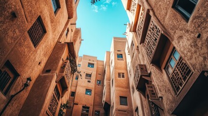 Wall Mural - a scenic shot of diriyah mud-brick buildings in riyadh, showcasing the beautiful earth tones and arc
