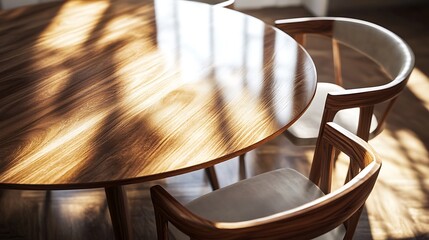 Wall Mural - Sunlit Wooden Dining Table With Modern Chairs