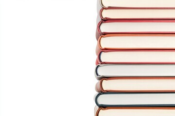 Leinwandbilder - A collection of books from different genres arranged side by side against a clean white background, inviting readers to explore diverse stories. Generative AI