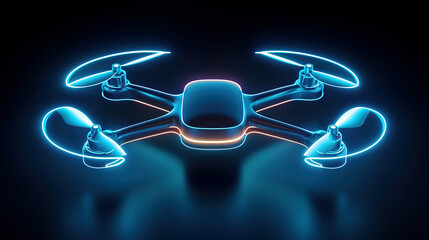 Wall Mural - futuristic and technological glowing blue drones with on dark background