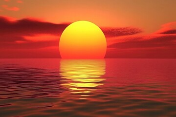 Wall Mural - vibrant red sunset over the ocean. a majestic view with golden sun glinting on water
