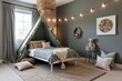 © Michael - Stylish Kids Bedroom Design in Soft Colors Featuring Tent Bed Fairy Lights and Cozy Cushions