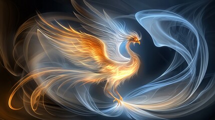 Wall Mural - Fiery Phoenix Bird Mythical Creature Fantasy Art Abstract Glowing Wings