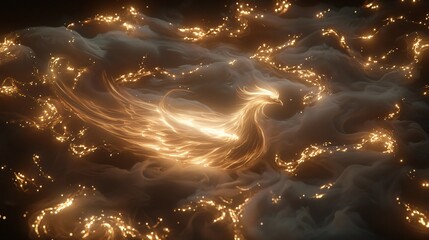 Wall Mural - Luminous Phoenix Bird in Golden Celestial Cloudscape