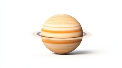 Wall Mural - Isolated Planet Saturn on white background, featuring vibrant shades of gold, beige, and muted gray 