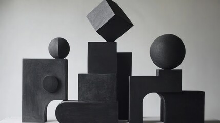 Wall Mural - abstract dark gray geometric shapes sculpture.