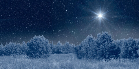 Wall Mural - bright star shines over the manger of christmas of jesus christ on night starry sky