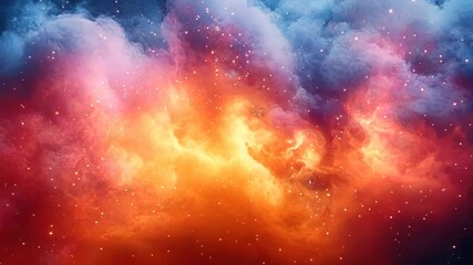 Wall Mural - a colorful cloud with orange and blue swirls. the clouds are filled with stars and the sky is dark