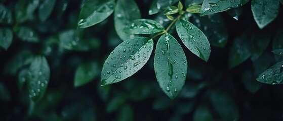 Wall Mural - Fresh raindrops rest on vibrant green leaves, showcasing the beauty of nature and the importance of preserving sustainable ecosystems