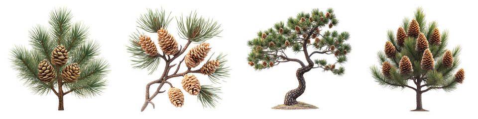 Wall Mural - pine tree – evergreen tree with needle-like leaves and cones isolated on clear white background high