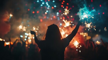 Wall Mural - colorful fireworks and sparklers on a festival night