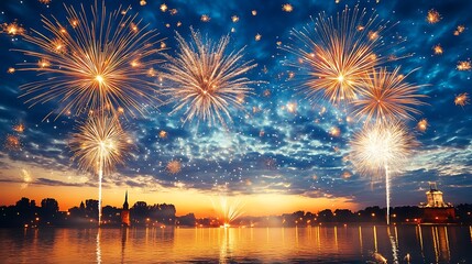 Wall Mural - large-scale fireworks display near a historical monument