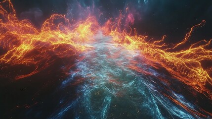 Wall Mural - fireworks painting bright trails in a night sky over water