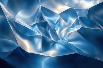 Canvas Print - Abstract blue and white textured surface resembling crumpled plastic or ice formations.