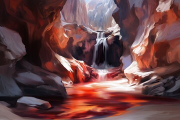 Wall Mural - A canyon carved by a river, with deep earthy reds and soft, winding curves.