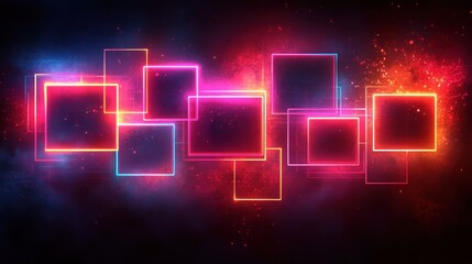 Wall Mural - A vibrant digital design featuring glowing geometric shapes against a cosmic background.