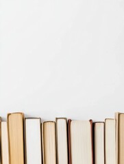 Aufkleber - Books of different genres are placed in a straight line on a clean white background, highlighting their colorful spines and diverse stories. Generative AI