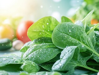 Wall Mural - Vegetables edible plants ecosystem Fresh Vibrant Spinach Leaves Close-Up Photography