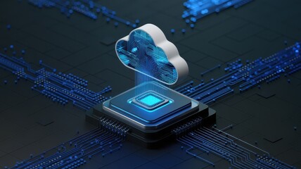 Wall Mural - Futuristic Digital Cloud Render with Circuit Background in 3D