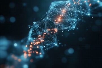 Fototapete - A visually striking representation of a digital network, featuring glowing nodes interconnected by intricate lines, evoking concepts of technology and data flow.