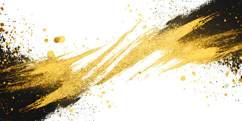 Wall Mural - gold sparkle splatter border. gold foil frame gold brush stroke on transparent background ai.