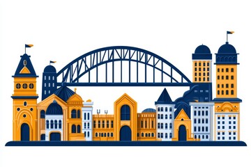 Leinwandbilder - A flat design of the Sydney Harbour Bridge with simple, bold colors on a clean white background