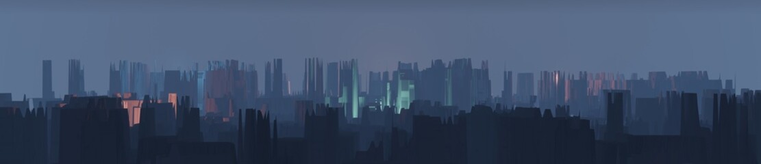 Poster - abstract modern city colorful silhouette with fog. panoramic buildings background
